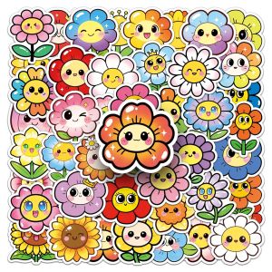 50/100PCS Smiling Flower Stickers Colorful Sunflower Cute Waterproof Decorative Stationery Notebook Stickers
