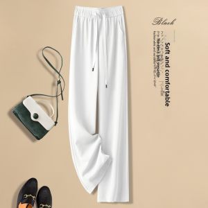 TUOYUN | Ice Silk High Waist Wide Leg Pants Womens Thin Summer Anti-Wrinkle Drapey Slim Straight Leg Pants Fashionable Straight Cut