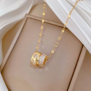 Titanium Steel Double Ring Fashion Elegant Necklace for Women Versatile Choker Chain Jewelry