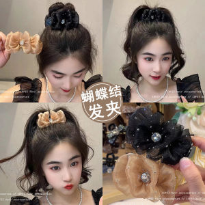 Mesh Bow Hair Clip Women Korean Fashion Elegant Zircon Hairpin Claw Clip Hair Accessories for Girls