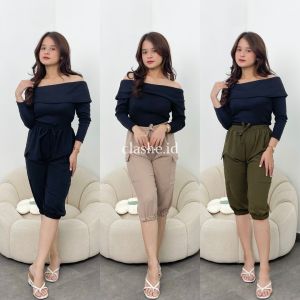 Enjjie Pants Celana 3/4 Wanita Crinkle Airflow Korean Style Ootd Kekinian by Clashe