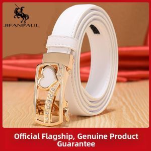 White Leather Belt with Automatic Buckle for Dresses and Pants Korean Style