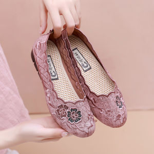 Spring New Womens Soft Bottom Breathable Anti-slip Casual Flat Comfortable Mom Shoes Old Beijing Cloth Shoes round Toe Low Heel