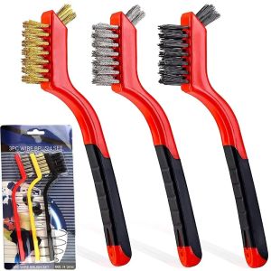 7 Inches Stainless Steel Brush Brass Cleaning Brush Polishing Rust Remover Metal Wire Burring Cleaning Tool Family 3-piece set