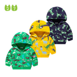 Full Printed Dinosaur Childrens Clothing Spring and Autumn Clothing Thin Childrens Small Coat Boys Zipper Shirt Cotton Baby Boys Hooded Sweater