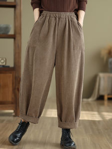 Quần Ống Rộng Nhung Kẻ Cỡ Lớn Cho Nữ Mùa Thu Đông Phong Cách Harajuku Dáng Quả Lê Quần Ống Rộng Thoải Mái Thời Trang