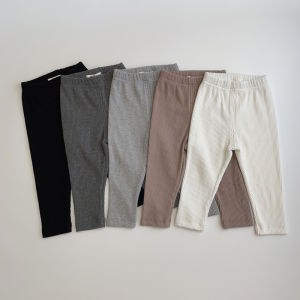 กางเกงขายาวผ้าฝ้ายเอวกลางสําหรับเด็กผู้หญิงทารกและเด็กวัยหัดเดินฤดูใบไม้ผลิ/ฤดูใบไม้ร่วงผ้าฝ้าย Bottoming กางเกงยางเข็มขัด