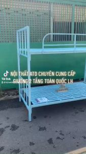 Giường tầng trụ vuông cao cấp màu xanh đẹp sáng -giường 2 tầng ngủ cao cấp hình chụp thật