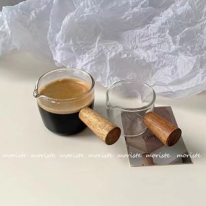 Glass Milk Pot Small Milk Cup Wood Handle Steak Western Dinnerware Milk Tray Condiment Plate Small Dish Beef Steak Sauce
