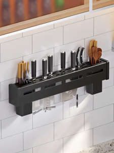 Drill-Free 60CM Kitchen Storage RackCooking Utensils Stainless Steel Hanging Organizer Wall Mount Knife Holder