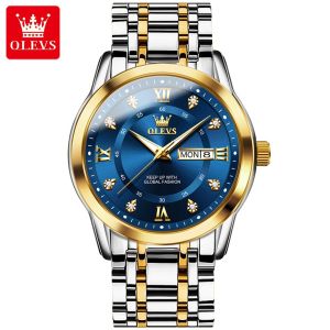 OLEVS Quartz Watch for Men Luxury Diamonds Gold Watch Waterproof Luminous Stainless Steel Business Mens Quartz Watch Mens Watch