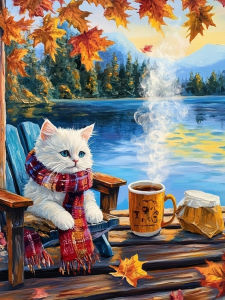 Huacan DIY Diamond Painting Fall Cat Diamond Mosaic Animal Landscape Complete Kit Decorative paintings