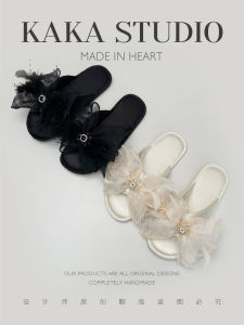 French Style Soft Bottom Crossed Feather Butterfly Knot Slippers for Women Indoor Outdoor Wear Spring Summer Home Comfortable Sandals