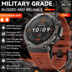 2025 Original T-Rex 3 Pro Military GPS Smart Watch 5ATM Waterproof Built-in GNSS Clcok Compass Altimeter 500mAh Smartwatches Men