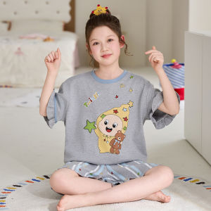 QIANSHUIMILU | Summer Thin Short Sleeve Cotton Parent-Child Pajama Set