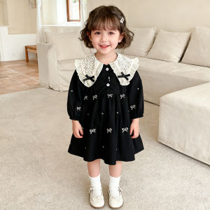 2026 New Spring Girls Princess Embroidery Dress Long Sleeved Cotton Splicing Kids Party Dress 2-6Yrs Children Cute Clothing
