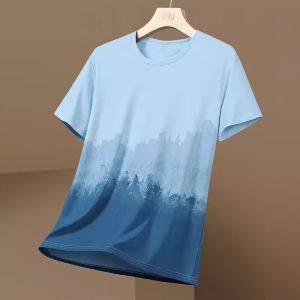 Ice Silk Gradient Short Sleeve T-Shirt Womens Summer Cool Feeling Half Sleeve Trendy Brand Breathable Body Shirt Summer Wear