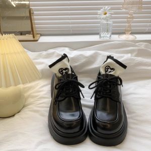 Black Thick Bottom Heightening Womens Loafers Japanese Style College Style round Toe mid Heel Deep Mouth Fashion Single Shoes