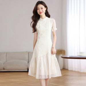 Puella | Retro Style Chiffon Dress with Design Sense and Slimming Effect