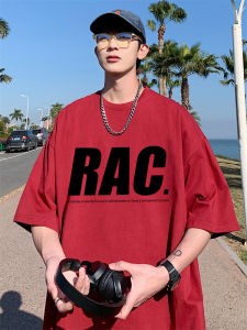 Pure Cotton Red American Short Sleeve T-Shirt Men Fashion Brands Summer Retro Trendy plus Size Oversize Mens Clothes