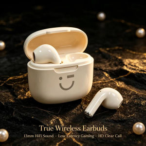 Cute Smiley True Wireless Bluetooth Earbuds 13mm HiFi Stereo Semi-In-Ear Headset Low Latency Gaming Earphone HD Call Headphones