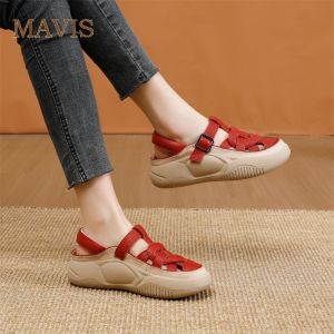 Da thật chạm khoét mềm dày duy nhất đế bệt chơi thể thao duy nhất dép cho phụ nữ của mùa hè mới khóa cổ điển Xăng đan Rô-ma