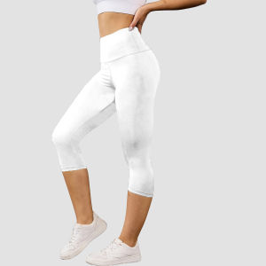 Womens High Waisted White Leggings Knee-Length Yoga Pants Stretchy Breathable for Workout Running and Daily Casual Wear