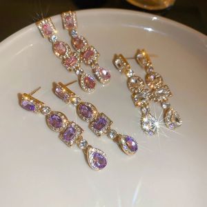 Shiny Colorful Rhinestone Long Tassel Earrings Women Fashion Geometric Square Drop Dangle Earrings Party Wedding Jewelry Gift K0