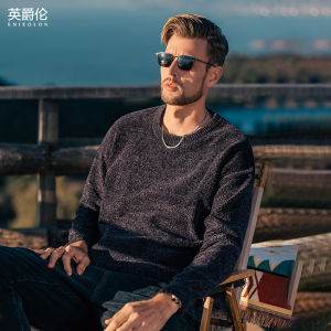 เสื้อสเวตเตอร์คอกลมสำหรับผู้ชาย Enjeolon นุ่มหนา เสื้อสเวตเตอร์ถักแบบหลวมๆ สีพื้น อบอุ่นในฤดูใบไม้ร่วงและฤดูหนาว