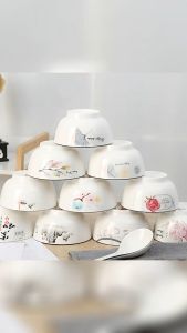 北欧风陶瓷饭碗 | Black-Rimmed and High-Footed Gold Flower Bowl