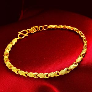 18K Gold Bracelet Womens Pure K Gold Wave Pattern Jewelry Non-Fading Gift Flower Plant Design No Certificate of Authenticity