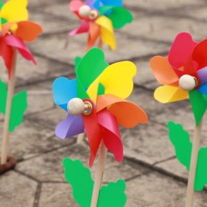 10Pcs Wooden Stick PinwheelsWindmill Party Pinwheels DIY Pinwheels Set for Kids Toy Garden Lawn Party Decor