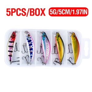 5pcs/boxed Sinking Minnow 3D Eyes Casting Lure Laser Swimbait Trout Artificial Crankbait Plastic Hard Bait with 2 Treble Hook