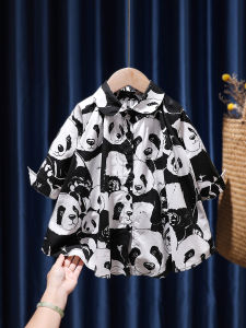 Tagkita | Trendy Kids Fall Shirt Dress Full Panda Print