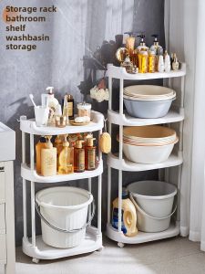 Bathroom Plastic Stand Alone Washing Basin Liquid Powder Storage Rack Toilet Floor Mounted Organizer Shelf for Bath Room