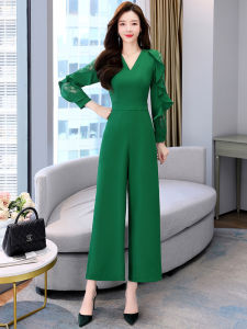 Professional High Waist Wide Leg Jumpsuit Womens Fashion Spring Autumn New Style Slimming Workwear Goddess Style One-Piece Suit