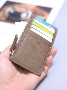 2023 New Fashionable Ultra-Thin Mini Card Holder Wallet Top-Layer Cowhide Compact Credit Card Case Multi-Functional Zipper