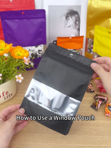 VOLKAFE Black Resealable Stand-Up Pouches with Transparent Windows for Nuts and Coffee Beans 50 pcs