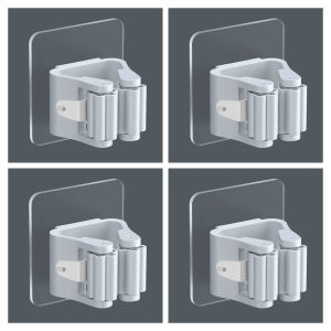 2/4pcs Mop Broom Holder Household Storage Rack Adhesive Hooks Wall Mounted Mop Organizer Holder Brush Broom Hanger Organizer