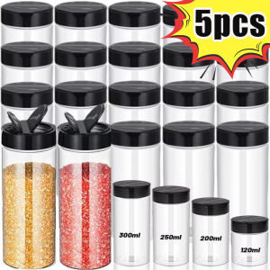 【Naitre】5PCS Transparent Empty Spice Jars with Shaker Lids Seasoning Bottles Spice Condiment Storage Box Powder Container Kitchen Gadgets