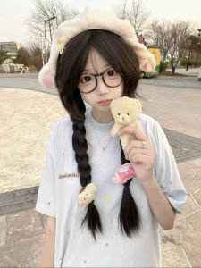 Original Bear Polka Dot Short Sleeve T-Shirt Womens Summer New Loose Versatile Top Ins Detachable Cotton Breathable Sweat Absorbent