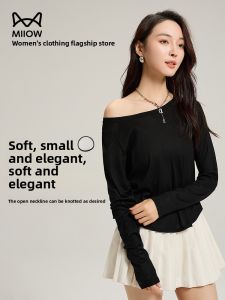 Miiow | MiiOW Cat Person RAYMOND Summer New Lightweight Cool Feeling Silk Shoulder T-Shirt Womens Loose Fit Long Sleeve Wide Neck Slimming Effect