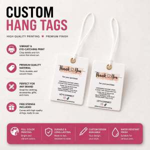 Customized Hang Tags W/ Nylon String & Eyelet | Clothing Tags | Pricing Tags | Product Tags | 300 GSM | Free Nylon String