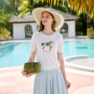 XIANGYING | Playful Print Short Sleeve Knitwear
