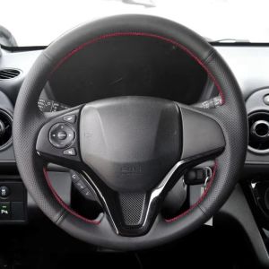 Perforated Leather Car Steering Wheel Cover Trim Black For Honda Fit City Jazz 2014 2015 HRV HR-V 2016 Vezel 2015-2017 XRV