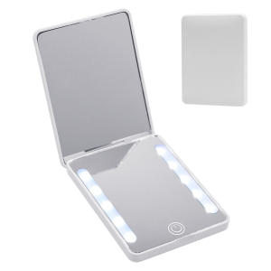 LED 3-Color Dimmable Double-Sided Mirror (HD + 2x) - Ultra-Thin Foldable Ins Style Travel Touch-Up Gift for Women
