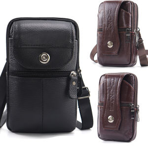 Mens Leather Phone Bag 6.5 Inch / 7.5 Inch Waist Belt Vertical Style Practical Mobile Phone Pouch Retro Style Zipper Closure