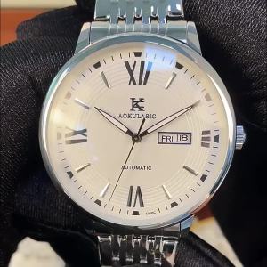 Men Automatic Mechanical Ultra Thin Business Watch Luminous Date Day Display Screw Crown 30m Water Resistant 40.5mm Large Dial