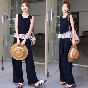 Shalldoer | Handmade Summer Casual Womens Outfit Set Sequin Patchwork Top Wide Leg Pants Two Piece Non-Repeating Style Light Maturity