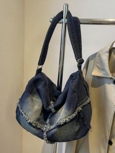 Ladies Denim Canvas Tote Bag Fashionable Commuter Bag Lazy Style Vintage Washed Single Shoulder Crossbody Bag Women New Model